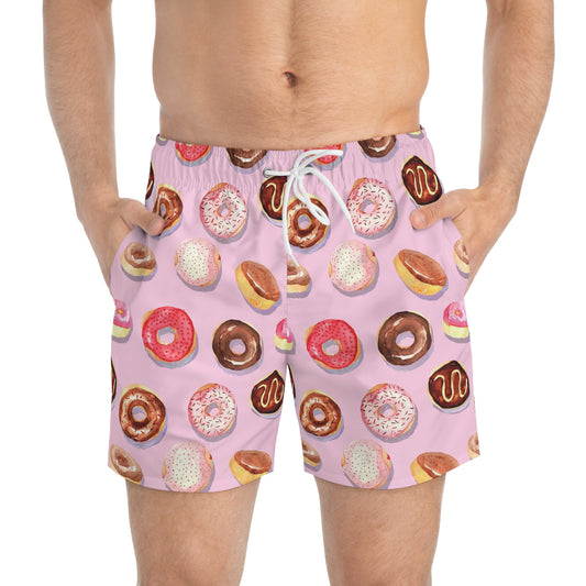 Donut Swim Trunks for Men – Pink Fun Fast-Dry Board Shorts with Drawstring | XS–3XL Summer Swimwear