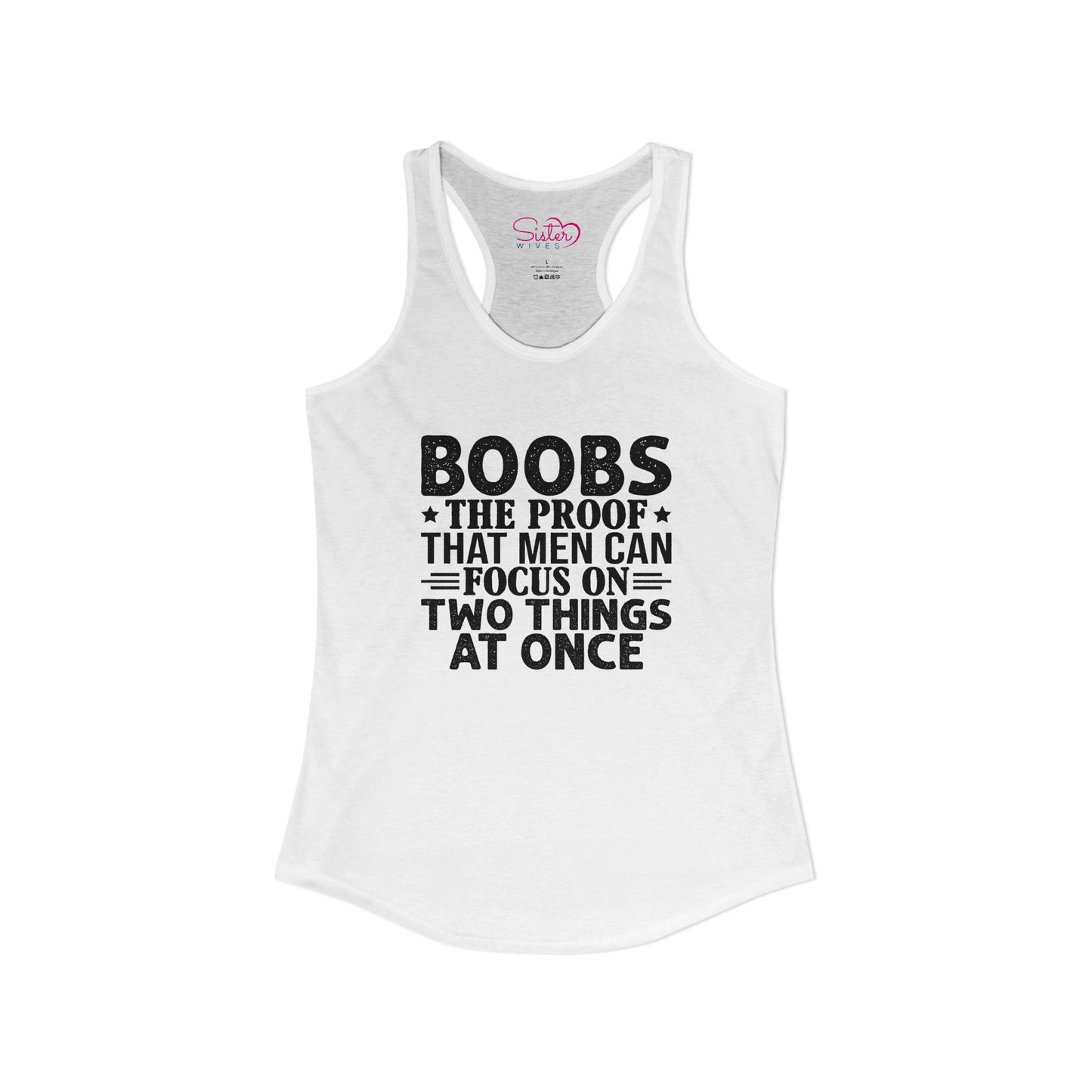 Funny Boobs Racerback Tank | Cheeky Humor Tank Top | Women’s Sarcastic Summer Shirt | Bold Statement Apparel