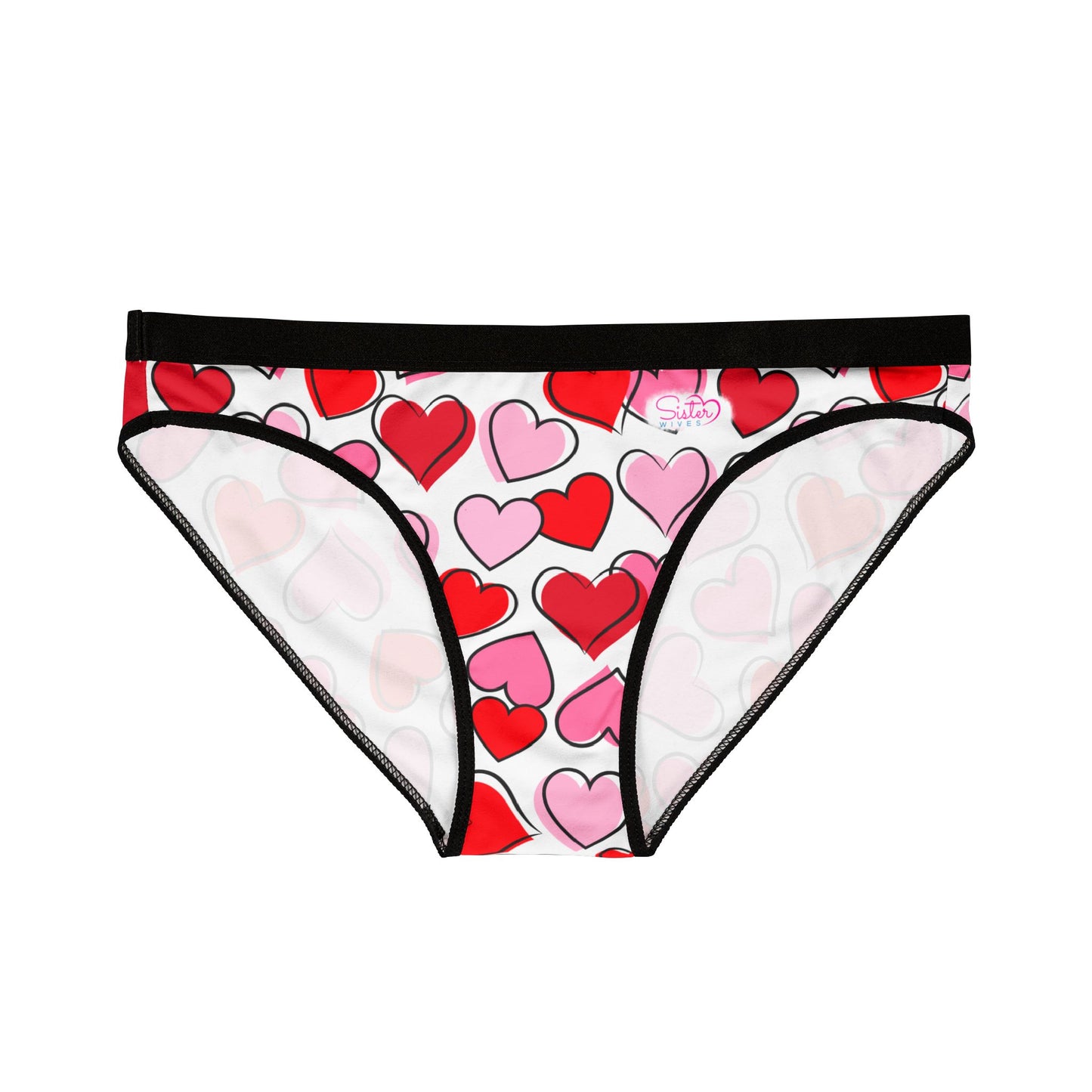 White Women’s Valentine’s Heart Print Underwear – Polyamory & Swinger Friendly Panties, ENM Pride Lingerie, Matching Couples & Sets Available