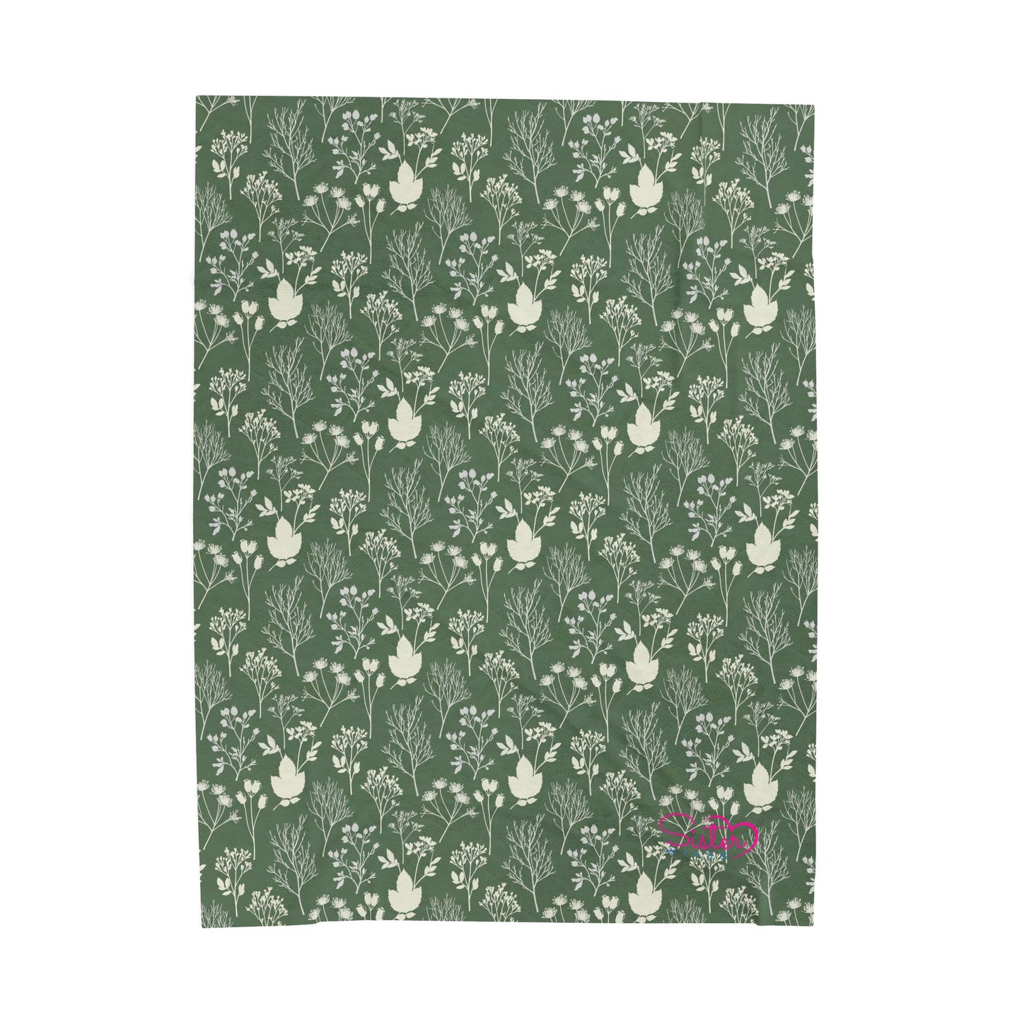 Green Botanical Plush Blanket | Woodland Floral Throw | Polyamory & ENM Cozy Velveteen Blanket | Chosen Family Home Decor