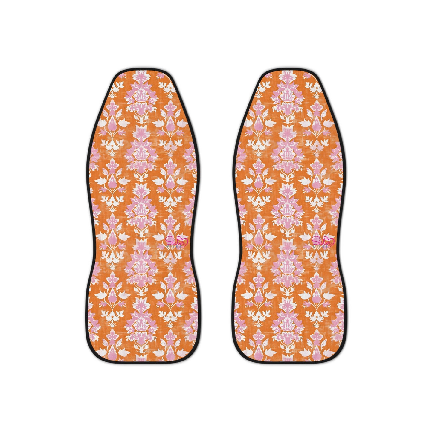 Orange Boho Floral Car Seat Covers – Retro Aesthetic Auto Decor | Polyamory & ENM Friendly