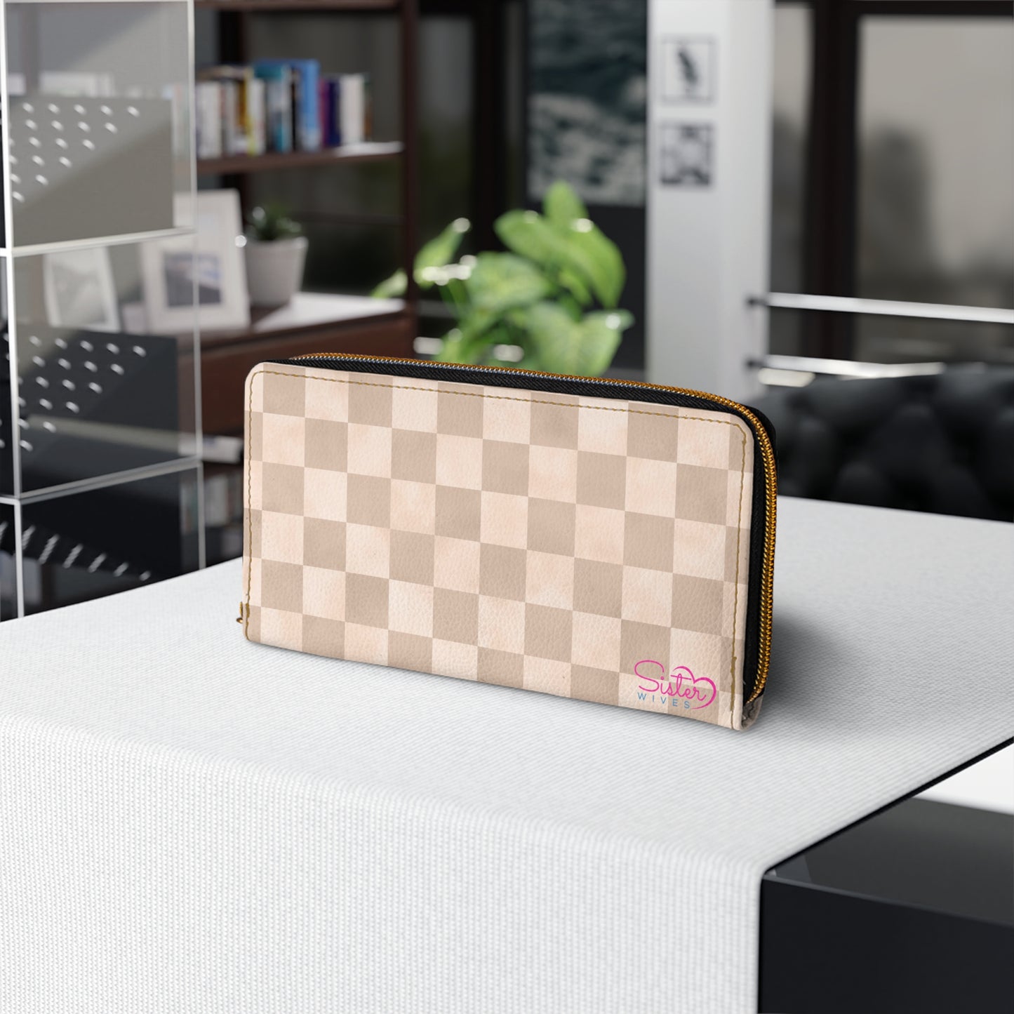 Checkered Neutral Zipper Wallet | Polyamory Friendly Accessory | ENM Lifestyle Wallet | Inclusive Chosen Family Gift | Colorful Retro Checker Wallet