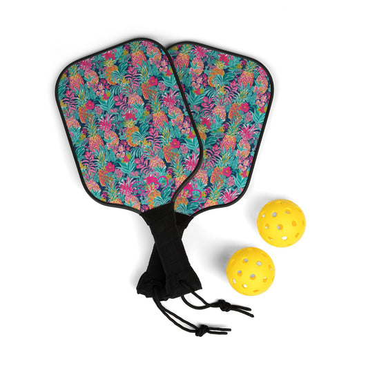 Preppy Pineapple Blue Colorful Pickleball Paddle Set By SisterWives | Fun Outdoor Sports Gear | Perfect Gift for Players | Summer Activities | Birthday, Sports Event, Family Fun