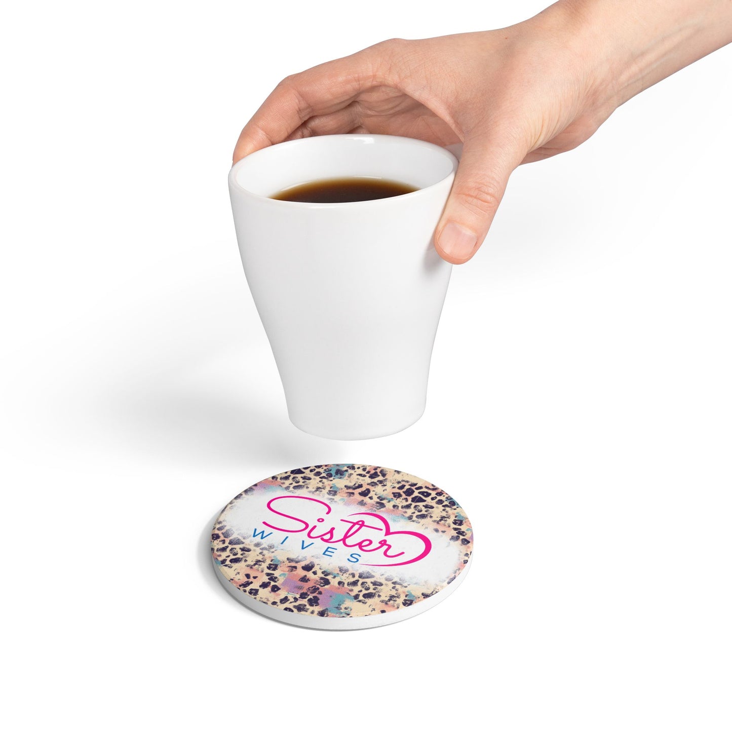 Sister Wives Pink Cheetah Ceramic Coaster, Unique Gift for Friends, Home Decor, Wedding Favors, Birthday Present, Celebratory Gift