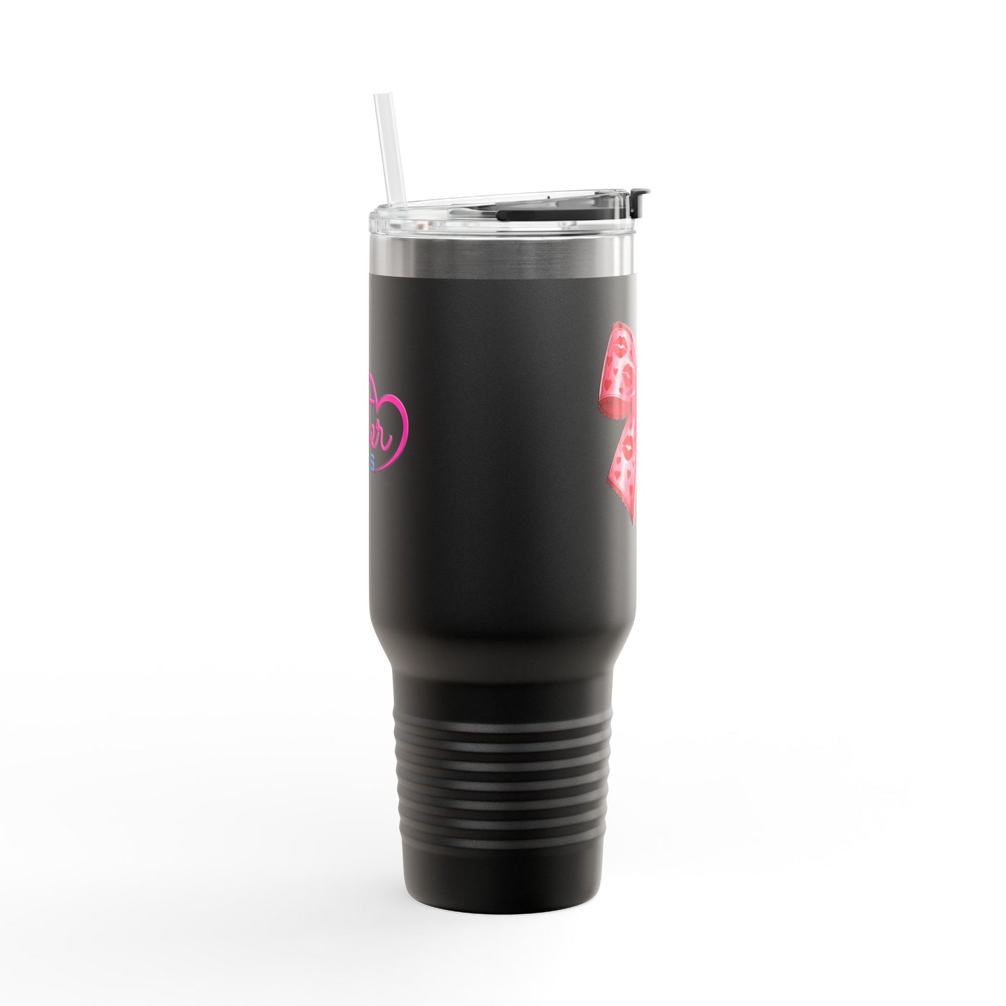 Pink Bow 40oz Insulated Travel Mug – Coquette Aesthetic Stainless Steel Tumbler with Straw | Cute Feminine BPA-Free Cup