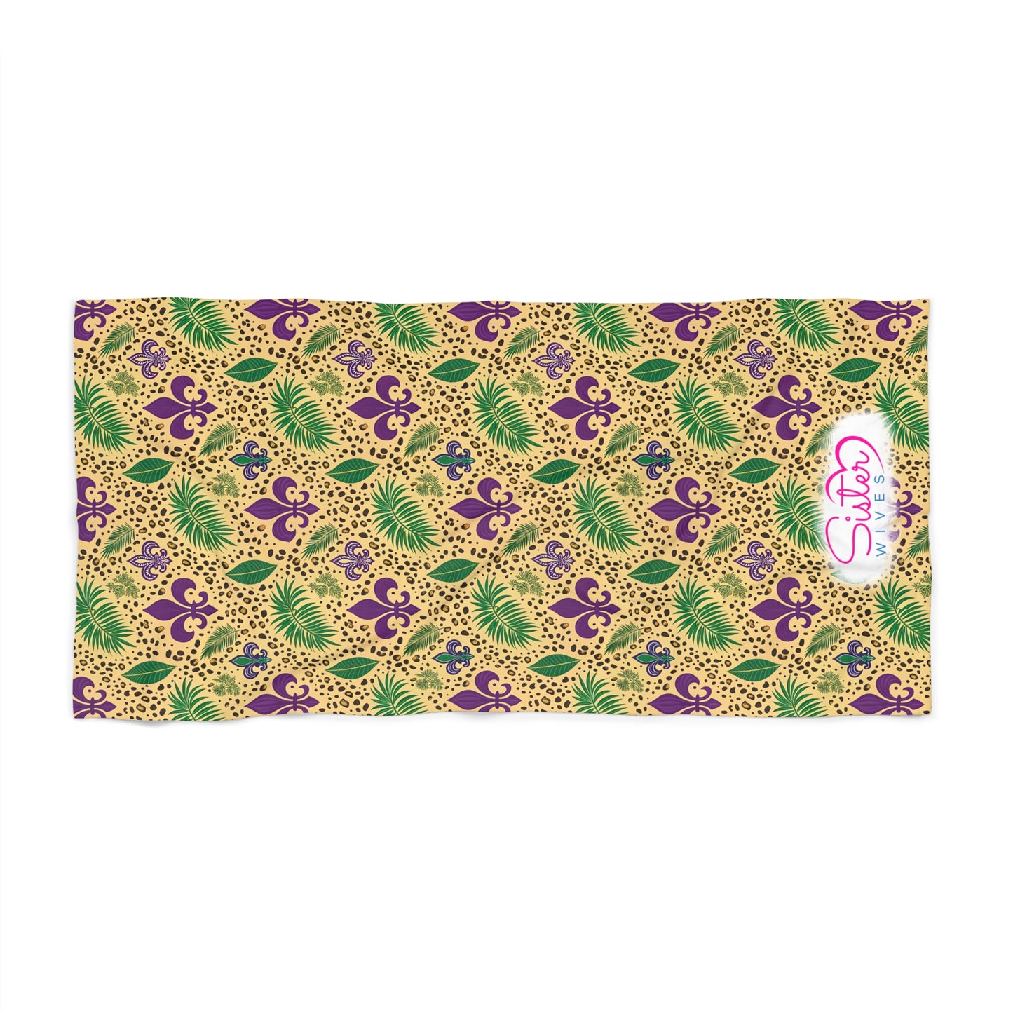Mardi Gras Cheetah Print Beach Towel | Polyamory ENM Friendly | Matching Couple & Throuple Towel | Festival Cruise Pool & Resort Towel