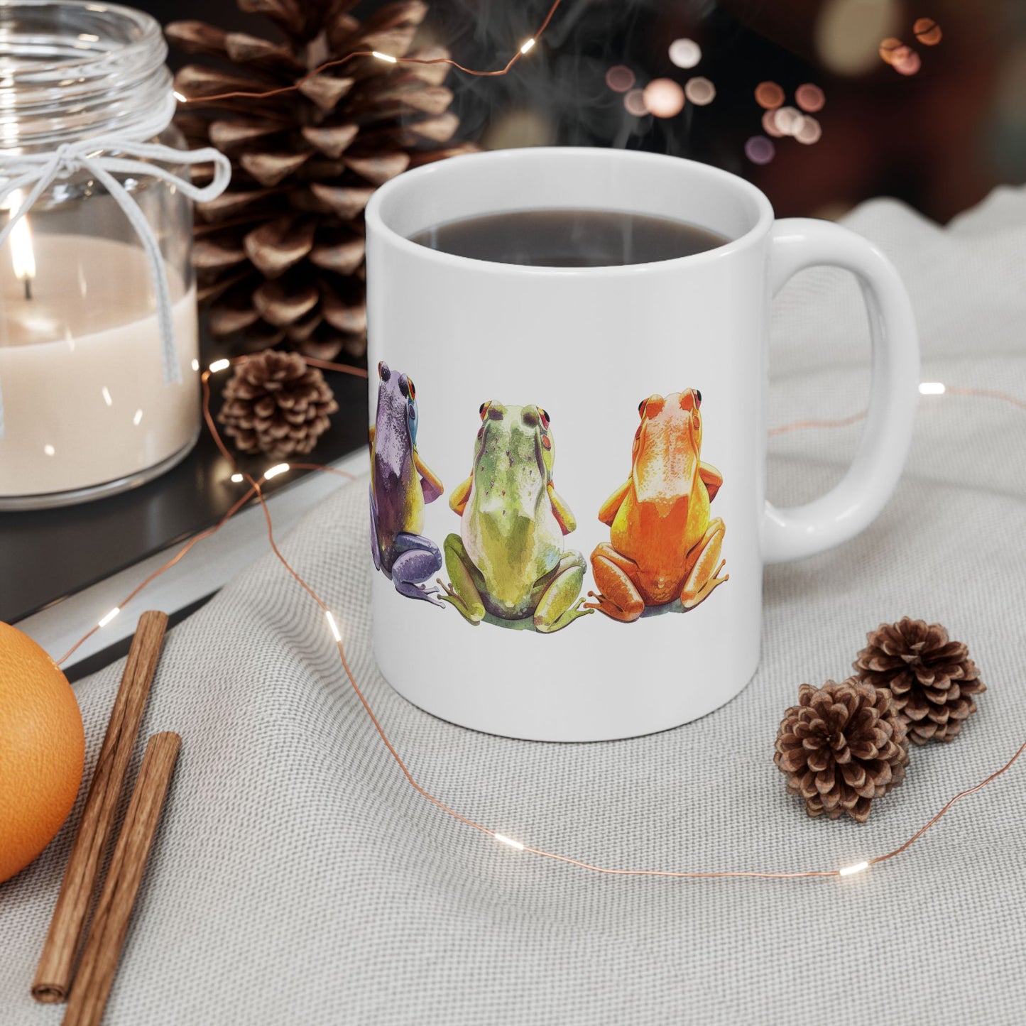 Three Frogs Mug | Chosen Family Coffee Cup | Polyamory & Sisterwives Symbol Mug | Ethical Non-Monogamy Gift | Cozy Ceramic Mug