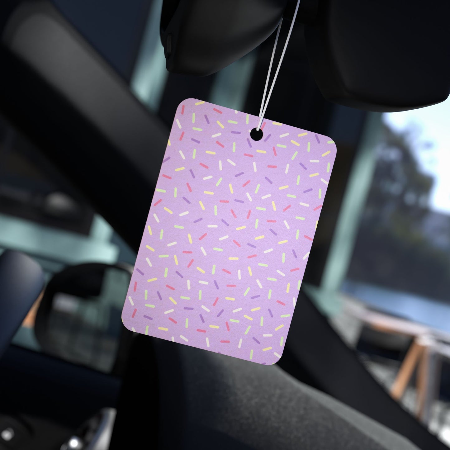 Purple Pastel Sprinkle Car Air Freshener – Cute Confetti Aesthetic Hanging Diffuser | Pine, New Car & Black Ice Scents