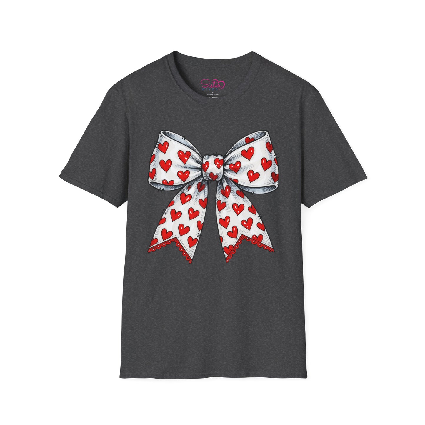 Valentine's Day Red Coquette Bow Shirt – Flirty Valentine Bow T-Shirt, Polyamory ENM Non-Monogamy Symbol Tee, Unisex Gildan 64000