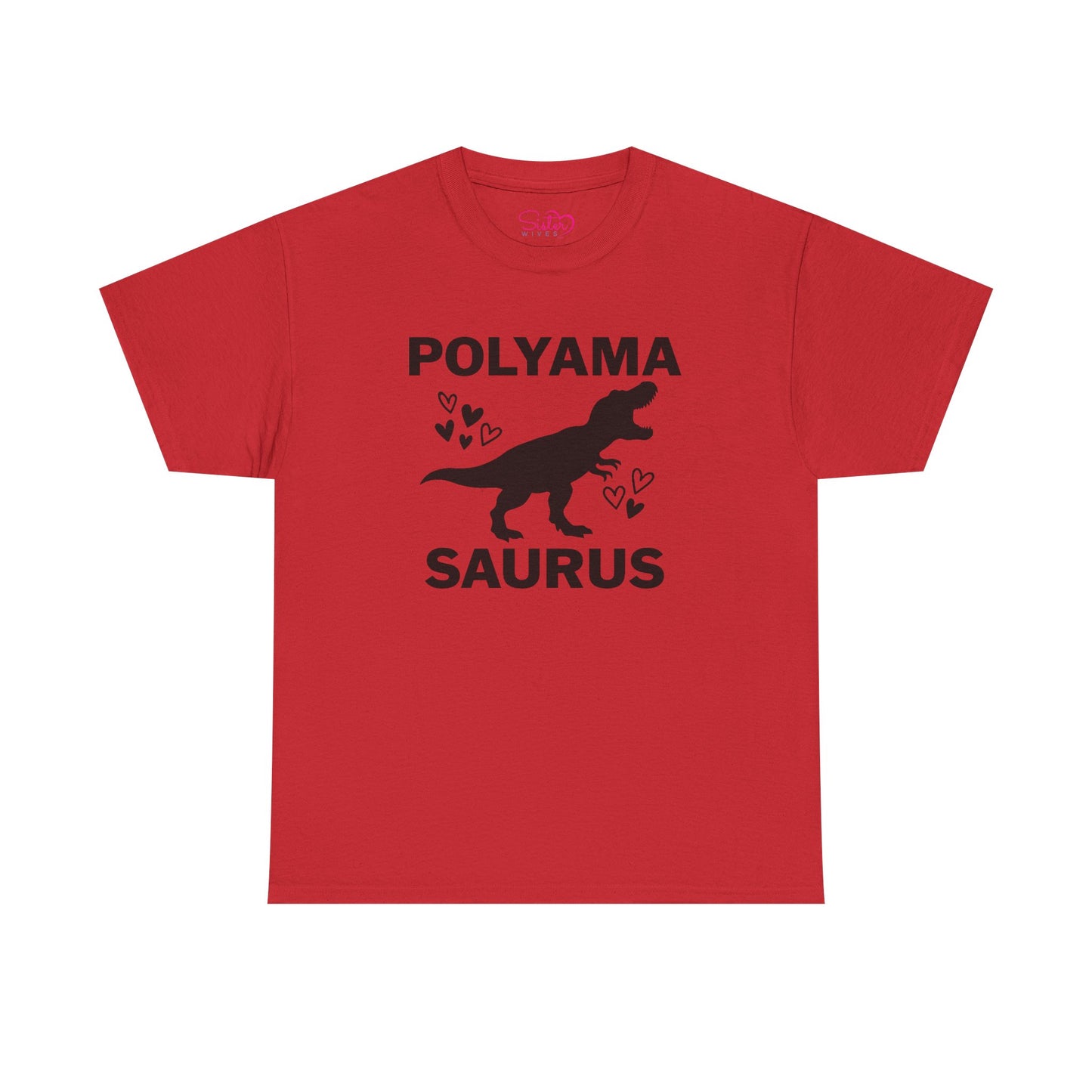 Polyama Saurus Dinosaur Polyamorous Funny Unisex Heavy Cotton Tee - Fun Dinosaur Shirt for Adults, Gift for Birthdays, Parties, Family Outings, Casual Wear