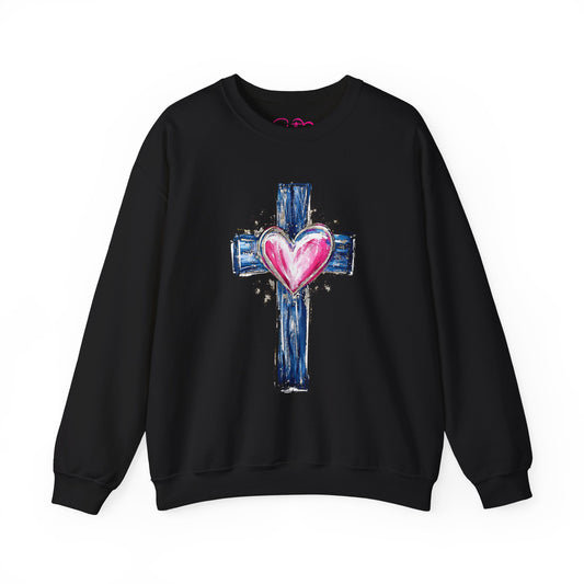 Cross with Heart Crewneck Sweatshirt | Love-Centered Faith Pullover | Inclusive Christian Apparel | Cozy Spiritual Sweatshirt