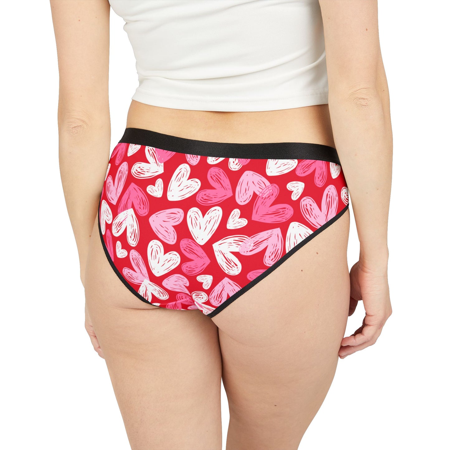 Red Women’s Valentine’s Heart Print Underwear – Polyamory & Swinger Friendly Panties, ENM Pride Lingerie, Matching Couples & Sets Available
