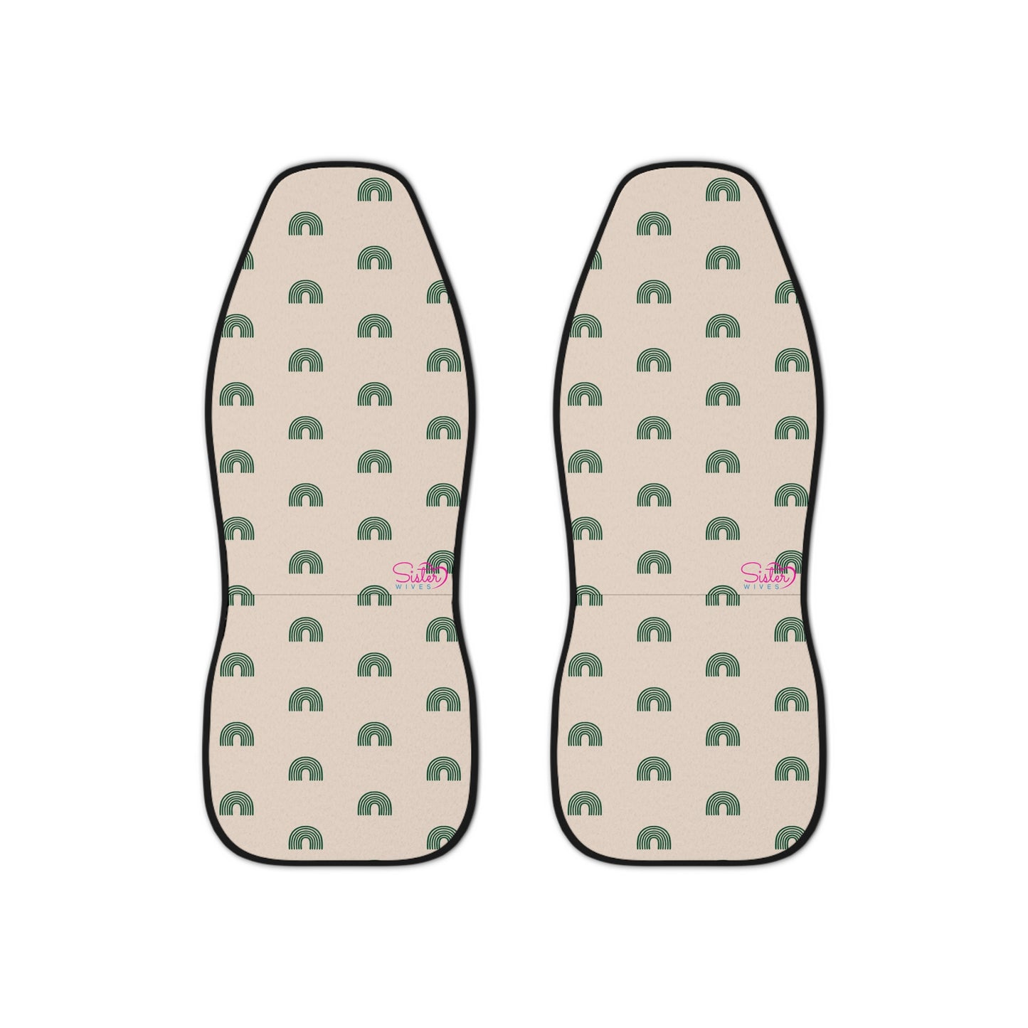 Green Rainbows Car Seat Covers | Minimal Boho Auto Decor | Neutral Modern Seat Covers | Polyamory & ENM Friendly