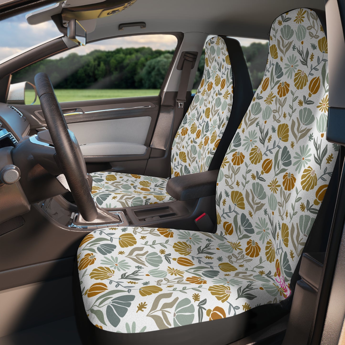 Retro Flower Car Seat Covers | Bohemian Auto Interior | Inclusive Polyamory Lifestyle Decor