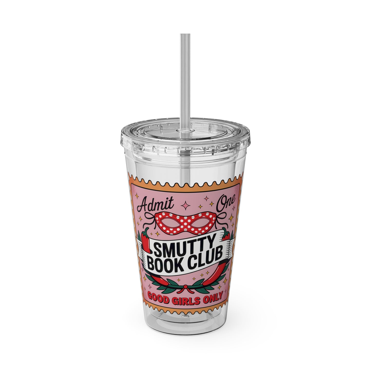 Admit One: Smutty Book Club – 16oz Sunsplash Tumbler | Polyamory Pride Cup | ENM Lifestyle Drinkware | Swinger Aesthetic Travel Cup | Spicy Romance Reader Gift | Poly, Open Relationship, Hotwife Vibes...