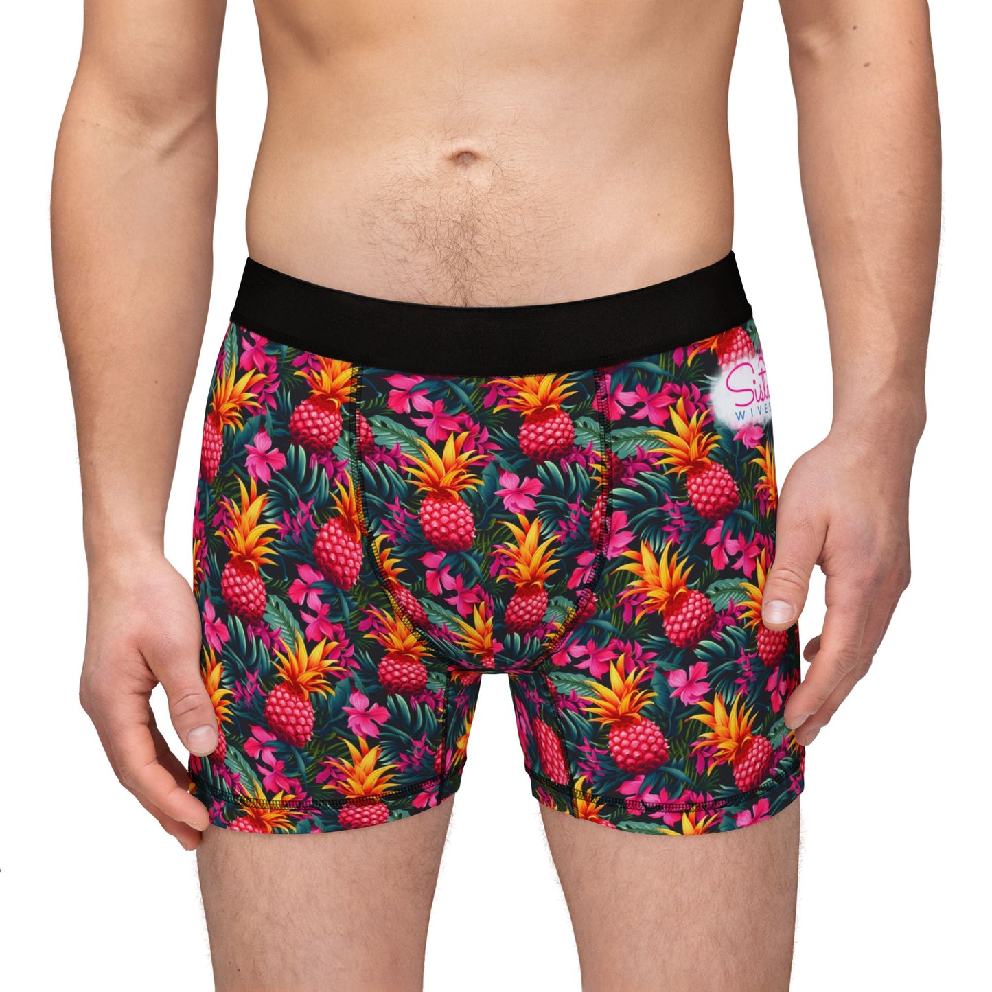 Sisterwives Pink Pineapple Paradise Men's Boxers | Fun Swinger Underwear, Summer Loungewear, Tropical Gift, Comfortable Boxers, Vibrant Print