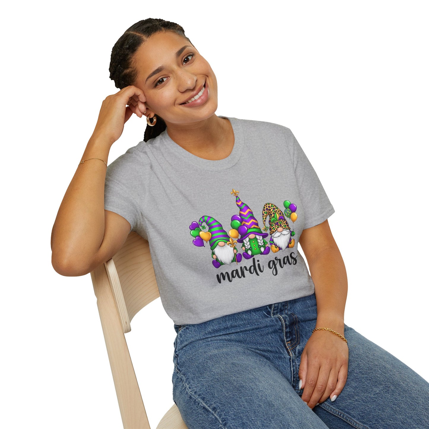 Mardi Gras Throuple Gnome T-Shirt | Polyamory ENM Pride Tee | Festive Gnome Graphic Shirt | Chosen Family Swinger Lifestyle Apparel