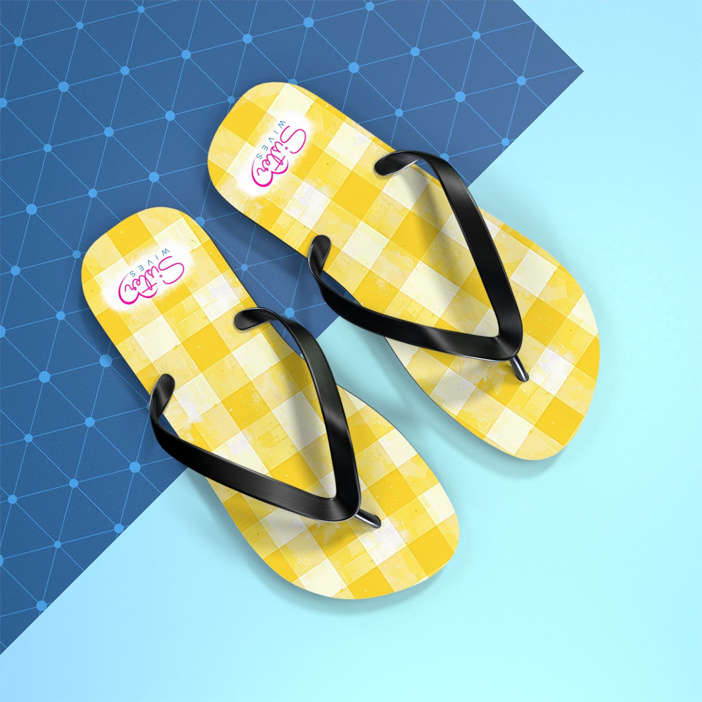 Cute Yellow Gingham Flip Flops for Women | Ethical Non Monogamy Lifestyle Summer Sandals