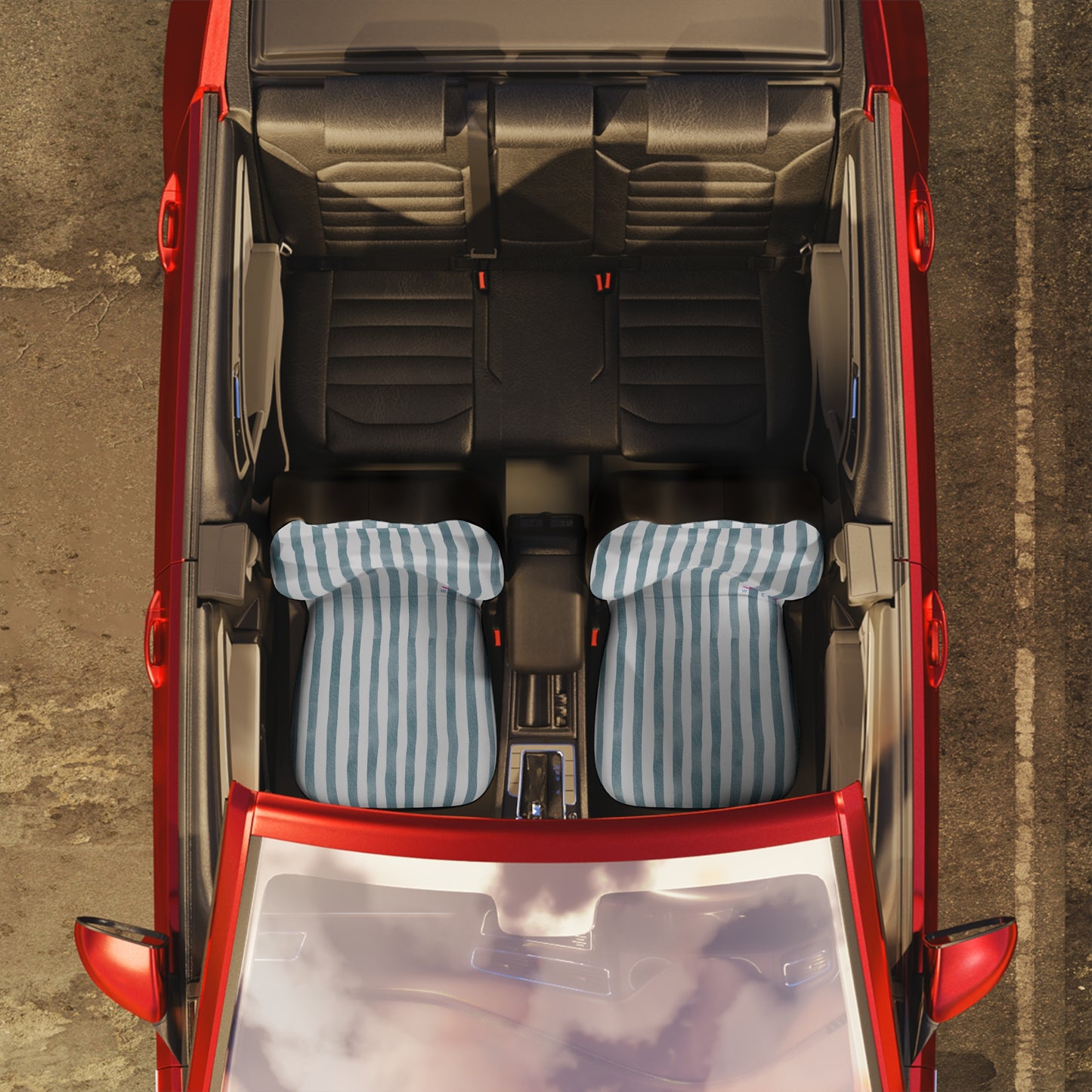 Blue Stripe Car Seat Covers – Minimalist Boho Auto Decor | Polyamory & ENM Friendly