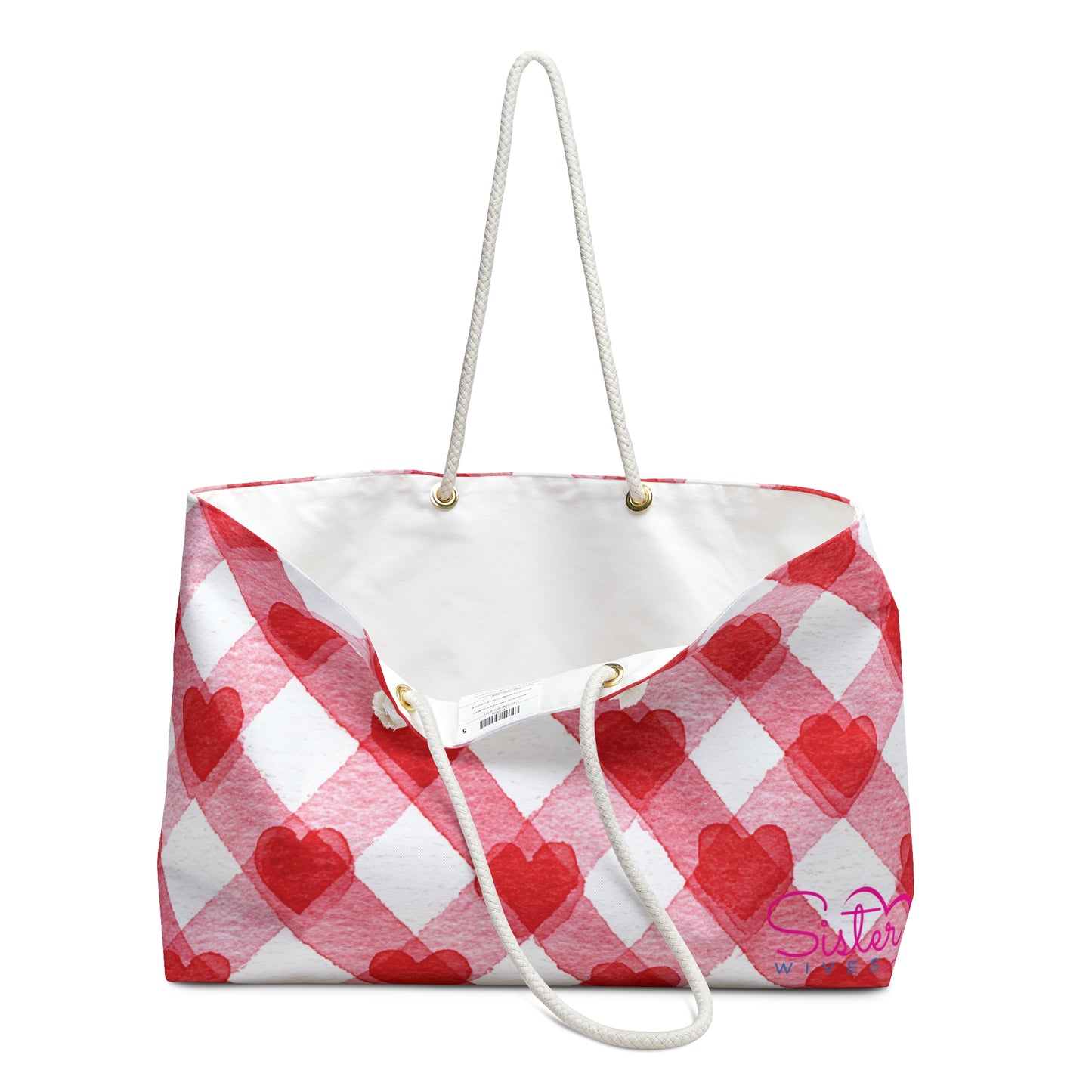 Valentine Red & Pink Weekender Bag | Romantic Heart & Checkered Patterns | Polyamory-Friendly Travel Bag | Cute Getaway Tote for Couples & Throuples