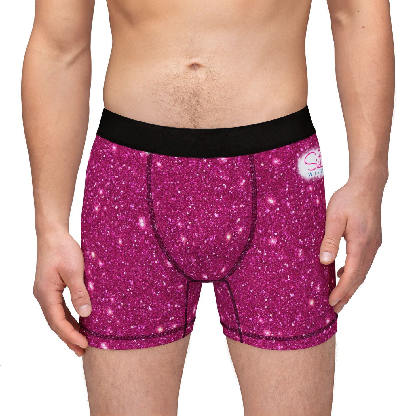 Men’s Valentine’s Glitter Boxer Briefs – Pink Sparkle Boxers, Polyamory & Swinger Friendly Underwear, ENM Pride, Matching Couples Sets Available