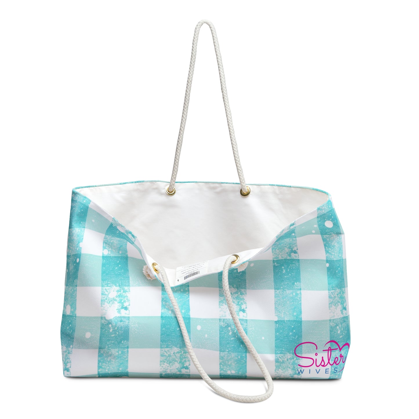 Teal Gingham Weekender Tote Bag | Soft Aesthetic Travel Bag | Sisterwives Polyamory Overnight Tote | Ethical Non-Monogamy Gift