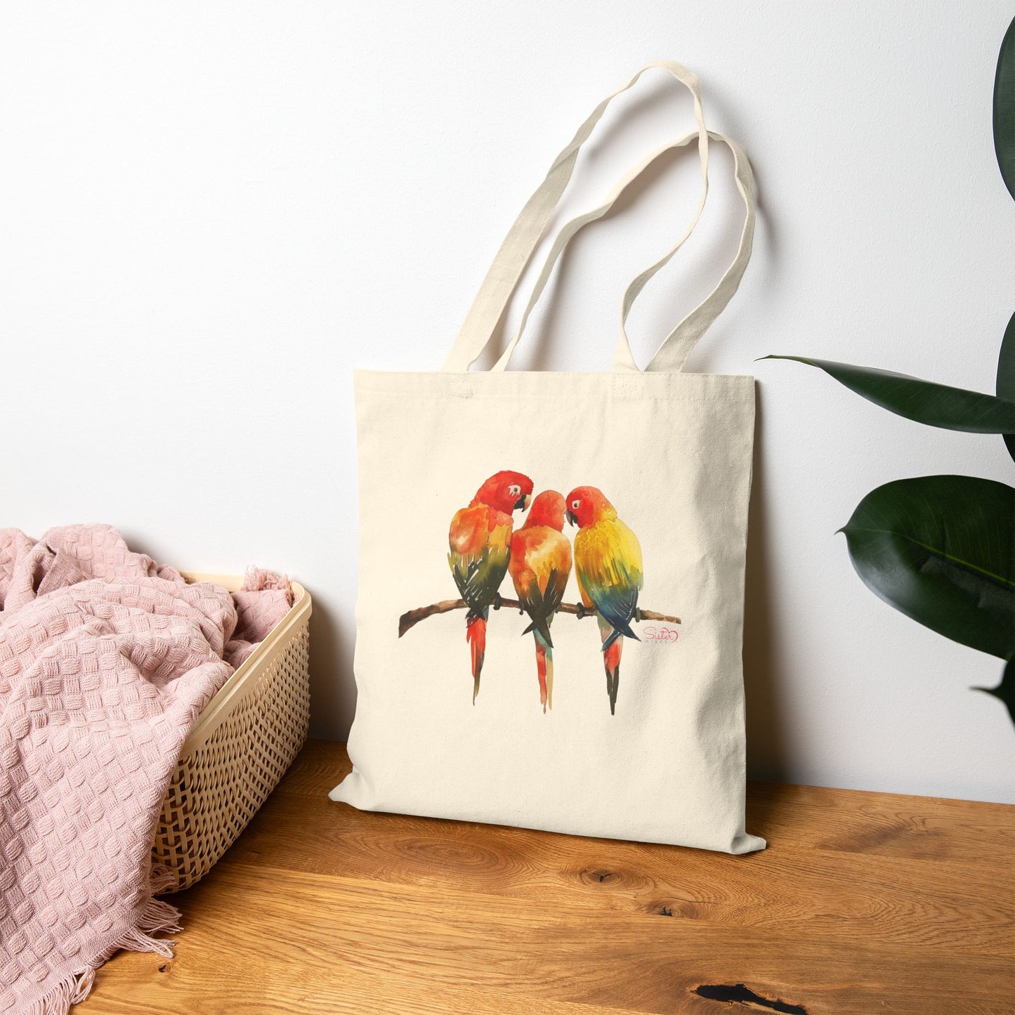 Lovebirds Canvas Tote Bag – Colorful Bird Couple Illustration | Symbol of Love, Partnership & Chosen Family | Nature-Inspired Everyday Tote