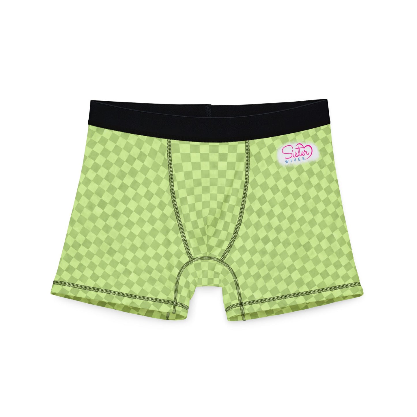 Green Checker Men’s Boxer Briefs | Aesthetic Stretch Underwear | ENM & Polyamory Friendly Men’s Boxers | Soft Statement Loungewear