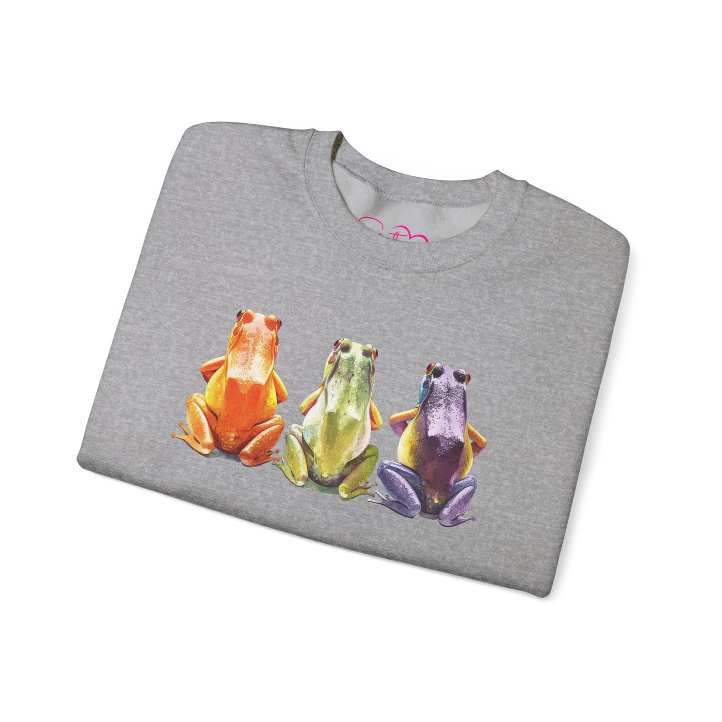 Three Frogs Crewneck Sweatshirt | Chosen Family Symbol Pullover | Polyamory & ENM Cozy Apparel | Whimsical Nature Graphic Sweatshirt