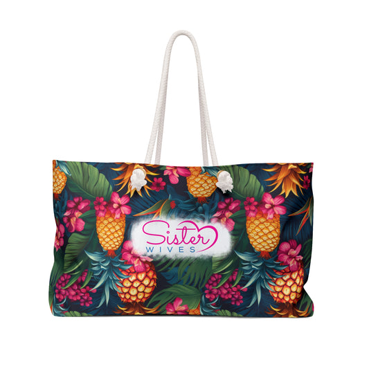 Upside Down Pineapple Tropical Floral Weekender Bag, Perfect for Weekend Getaways, Sister Wives Gifts, Travel Tote, Beach Bag, Summer Essentials