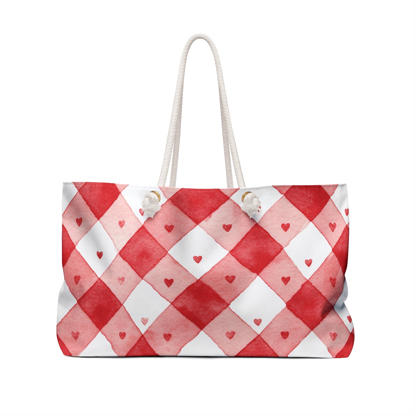 Valentine Red & Pink Weekender Bag | Romantic Heart & Checkered Patterns | Polyamory-Friendly Travel Bag | Cute Getaway Tote for Couples & Throuples