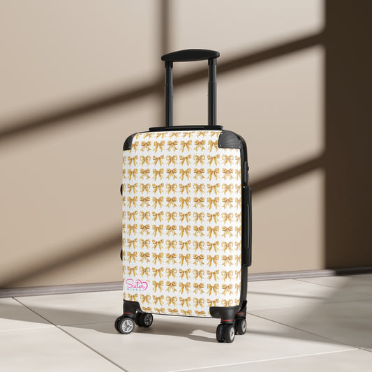 Coquette Golden Shimmer Bows Sisterwives Suitcase - Luggage, Travel Gear, Vacation Essential, Summer Adventure Bag, Stylish Travel Accessory