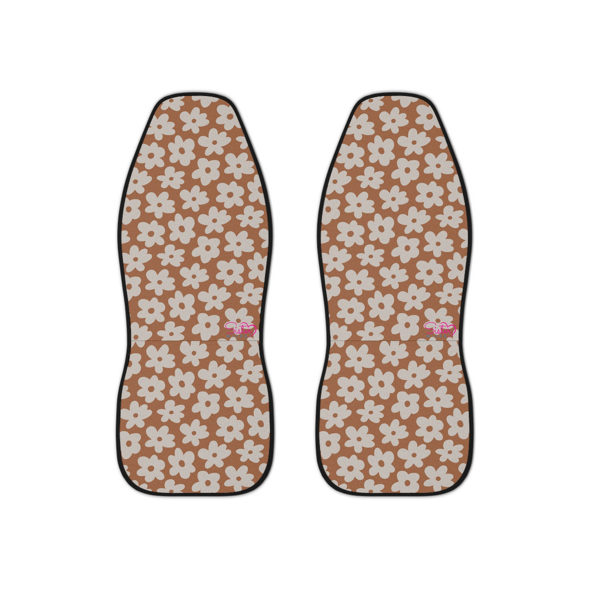 Brown Floral Car Seat Covers | Neutral Retro Daisy Auto Decor | Boho Cottagecore Seat Covers | Polyamory & ENM Friendly