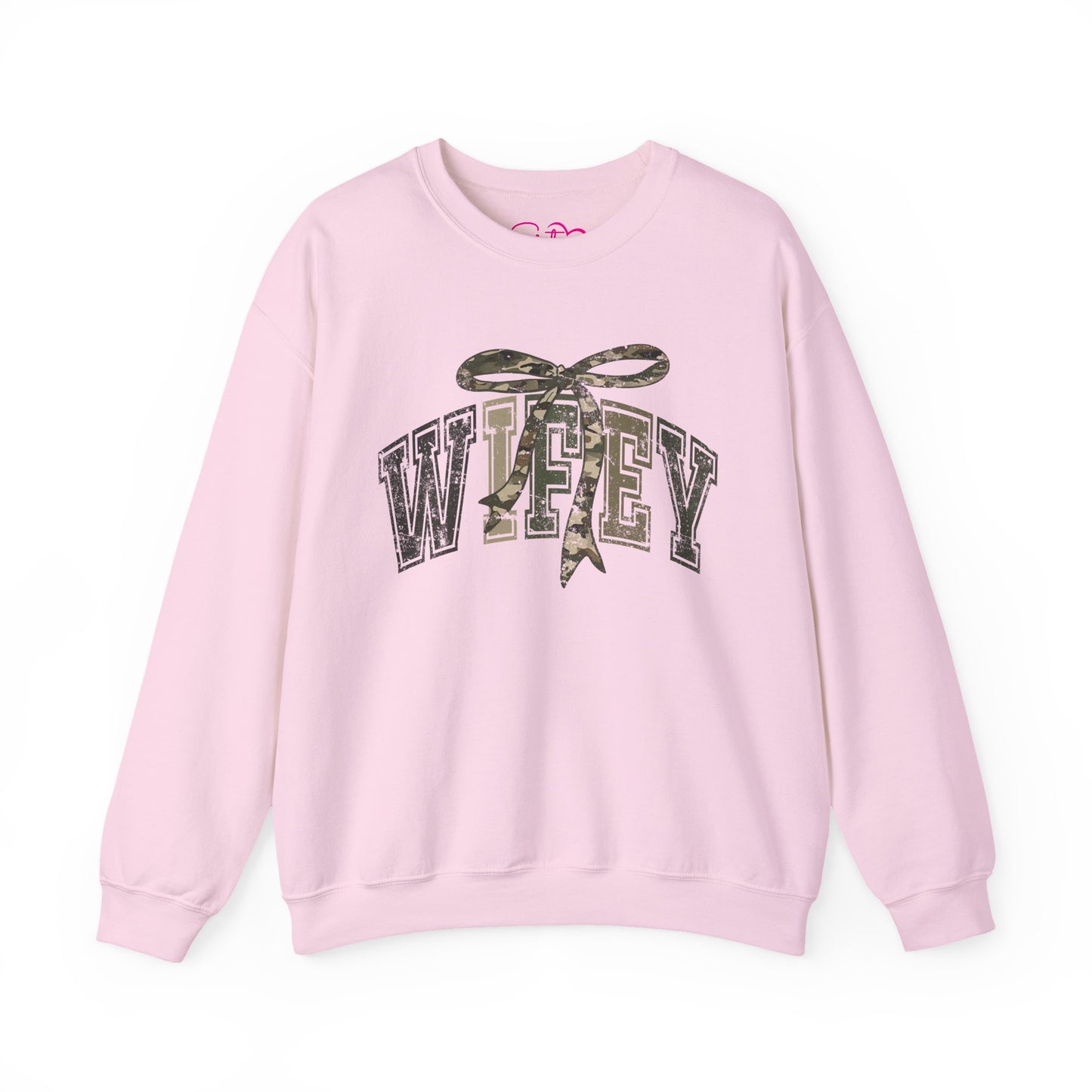 Wifey Sweatshirt with Camo Bow | Sister Wife Crewneck | Polyamory & ENM Lifestyle Apparel | Cozy Unisex Wifey Pullover