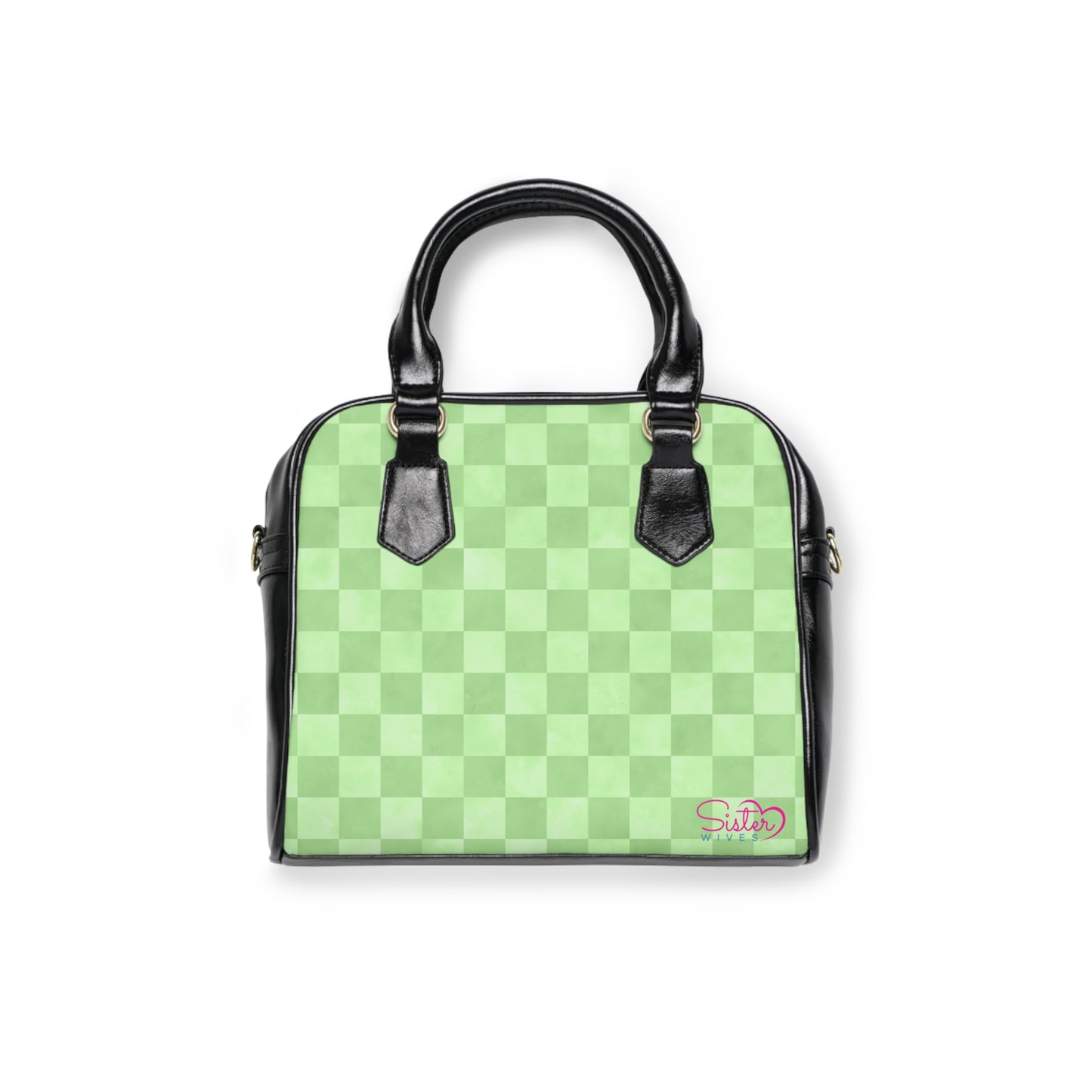 Green Checkered Shoulder Handbag – Modern Geometric PU Leather Purse, Polyamory & ENM Friendly Fashion Bag, Love-Positive Gift