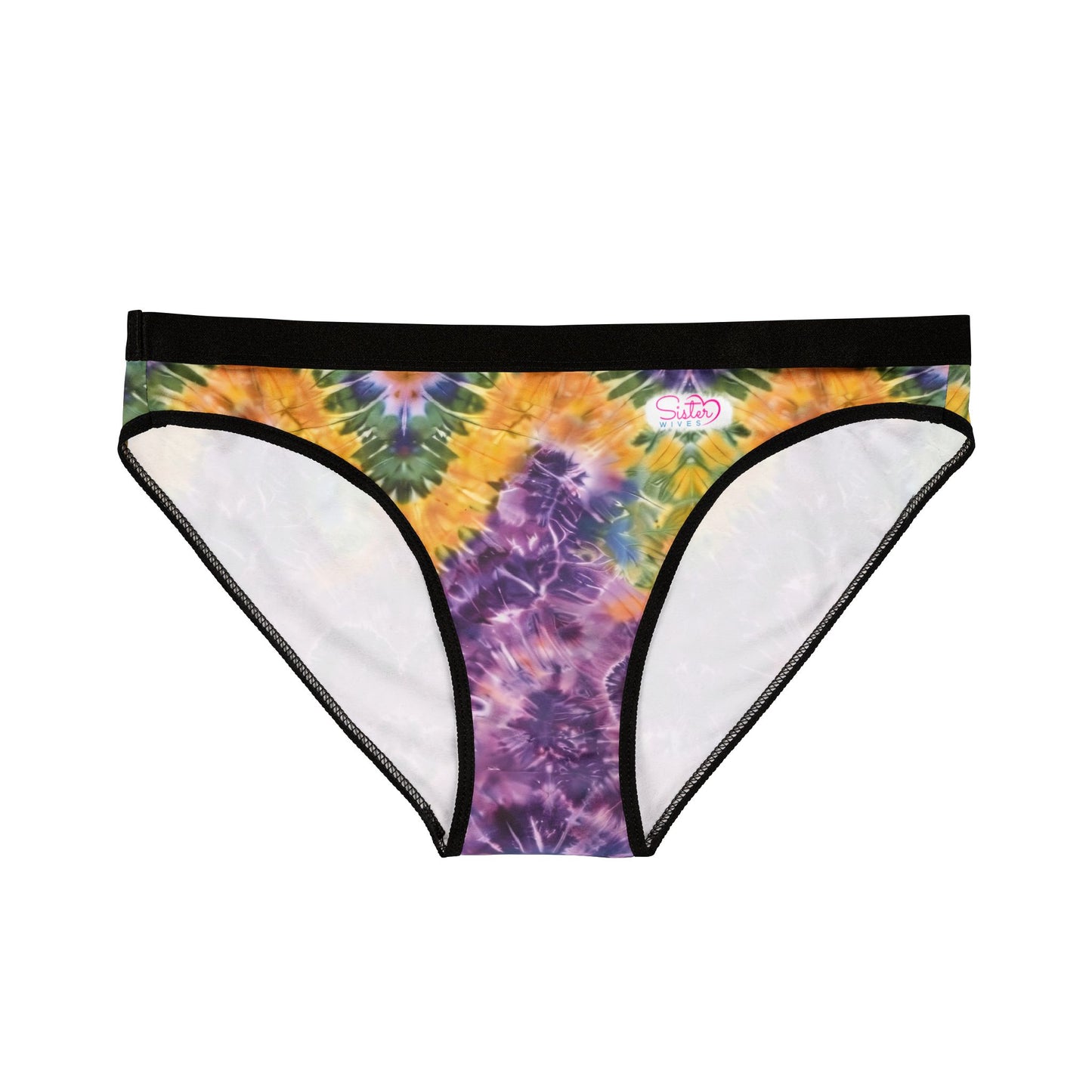 Mardi Gras Tie-Dye Women’s Panties | Polyamory ENM Pride Underwear | Ethical Non-Monogamy Lingerie | Colorful Festival-Inspired Bikini Briefs