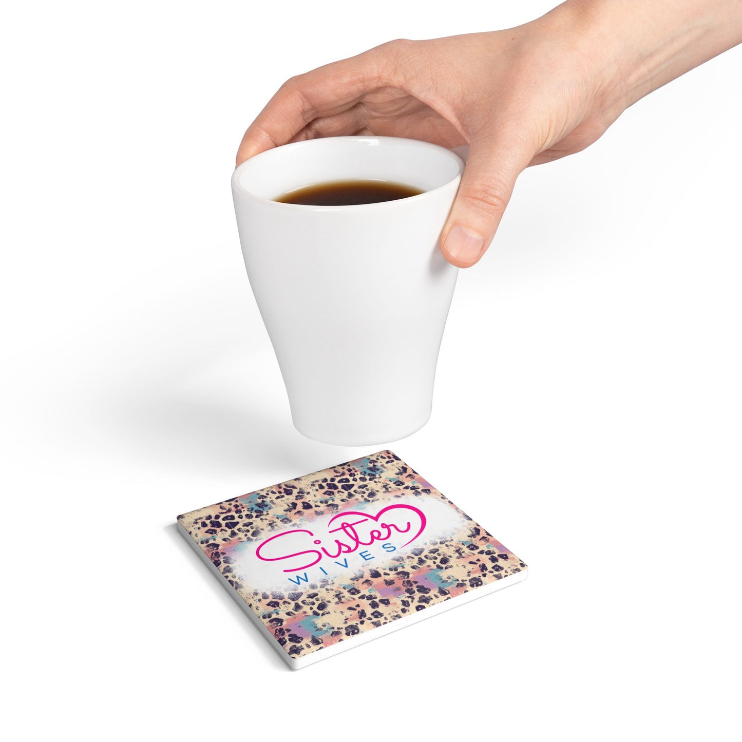 Sister Wives Pink Cheetah Ceramic Coaster, Unique Gift for Friends, Home Decor, Wedding Favors, Birthday Present, Celebratory Gift