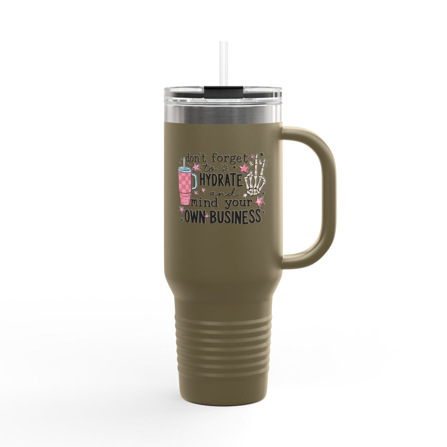 Don’t Forget to Hydrate Insulated 40oz Travel Mug – Funny Skeleton Quote Tumbler with Straw | BPA-Free Stainless Steel Cup