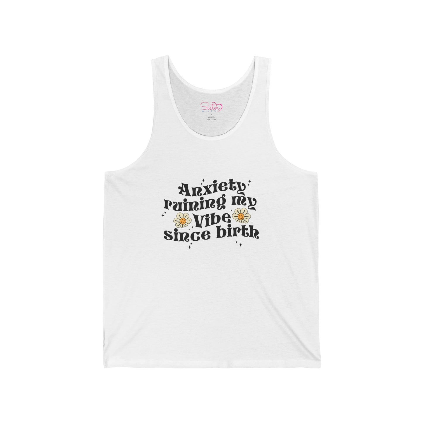 Funny Anxiety Unisex Jersey Tank – Polyamory ENM Swinger Friendly Apparel | Mental Health Humor Statement Tank | Bella+Canvas