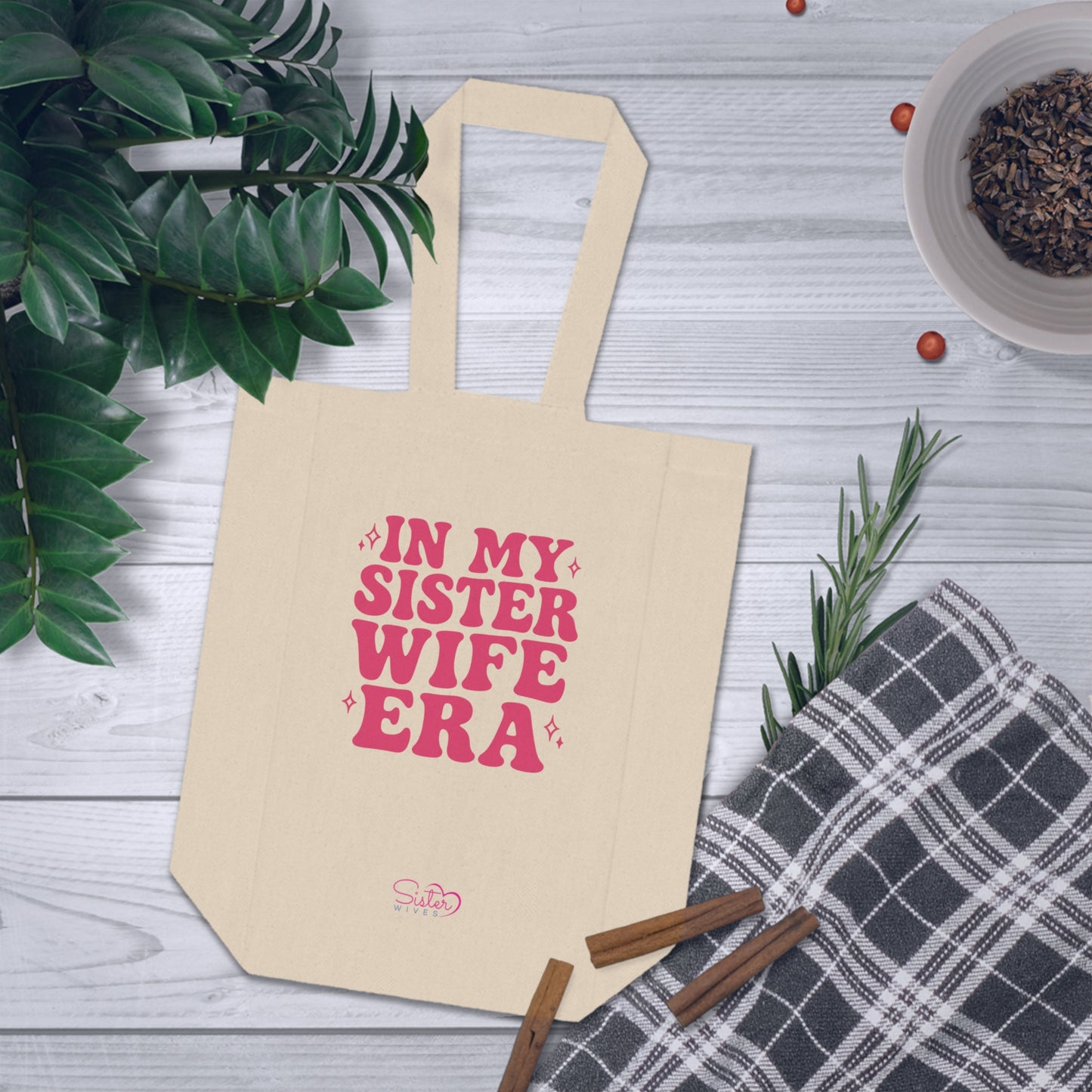 Double Wine Tote Pink "In My Sister Wife Era" Canvas Bottle Carrier, Bridal Shower & Sisterhood Gift