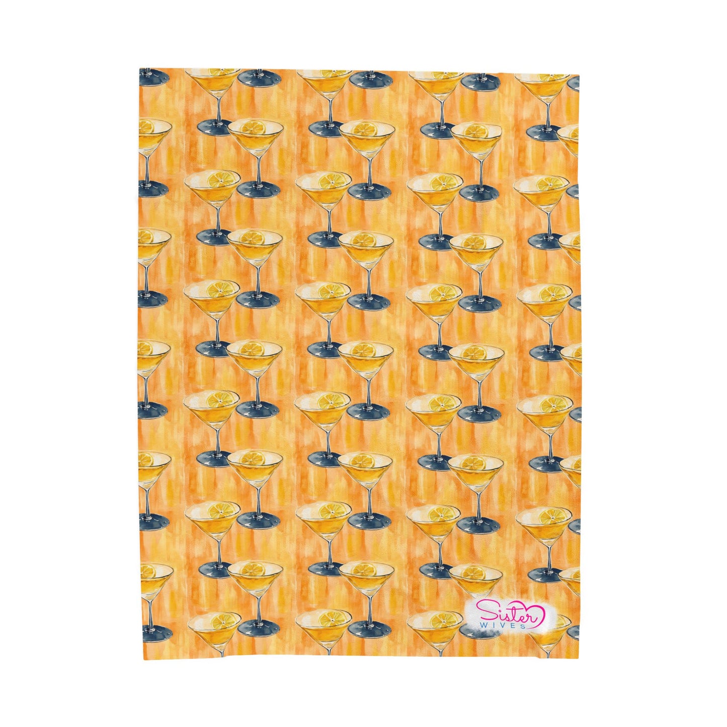 Orange Lemon Cocktail Throw Blanket | Citrus Cocktail Cozy Blanket | Retro Kitchen & Bar Decor | Polyamory & ENM Friendly Home Decor | Swinger Lifestyle Cozy Blanket | Minimalist Blush Stripe Throw