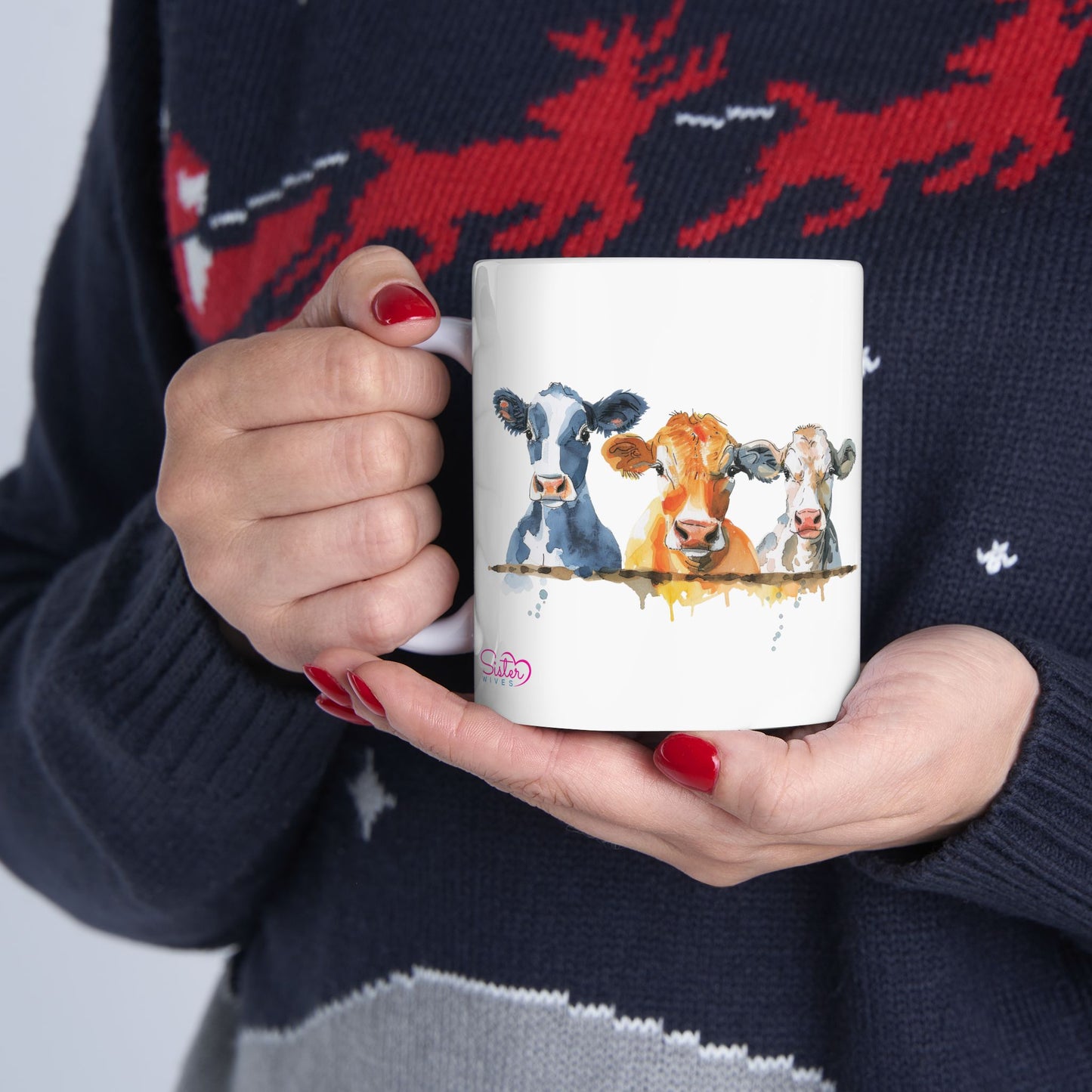 Three Cows Mug | Chosen Family Coffee Cup | Polyamory & Sisterwives Symbol Mug | Ethical Non-Monogamy Gift | Cozy Farmhouse Ceramic Mug