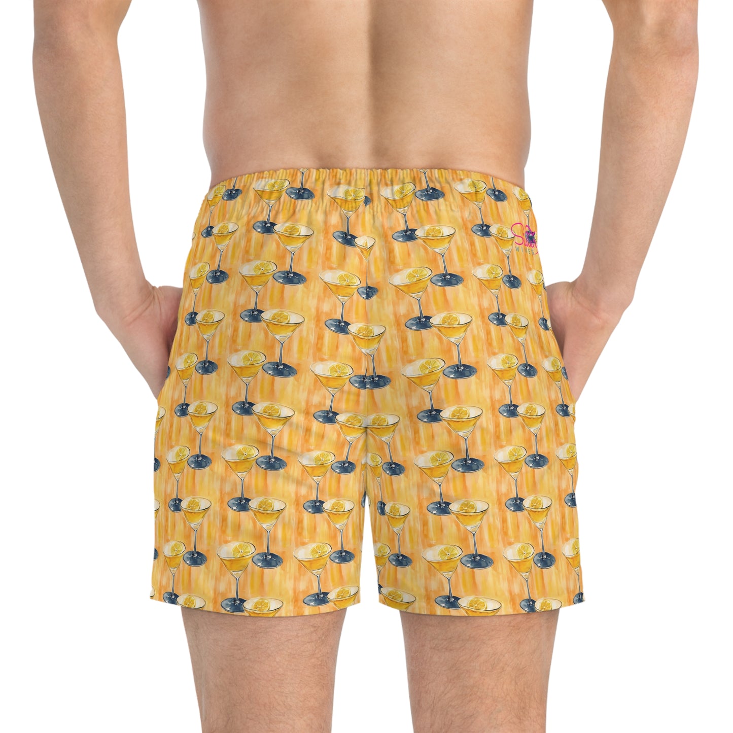 Orange Men’s Cocktail Swim Trunks – Citrus Martini Resort Boardshorts | Polyamory ENM Lifestyle Poolwear | Fast-Dry Summer Swim Shorts