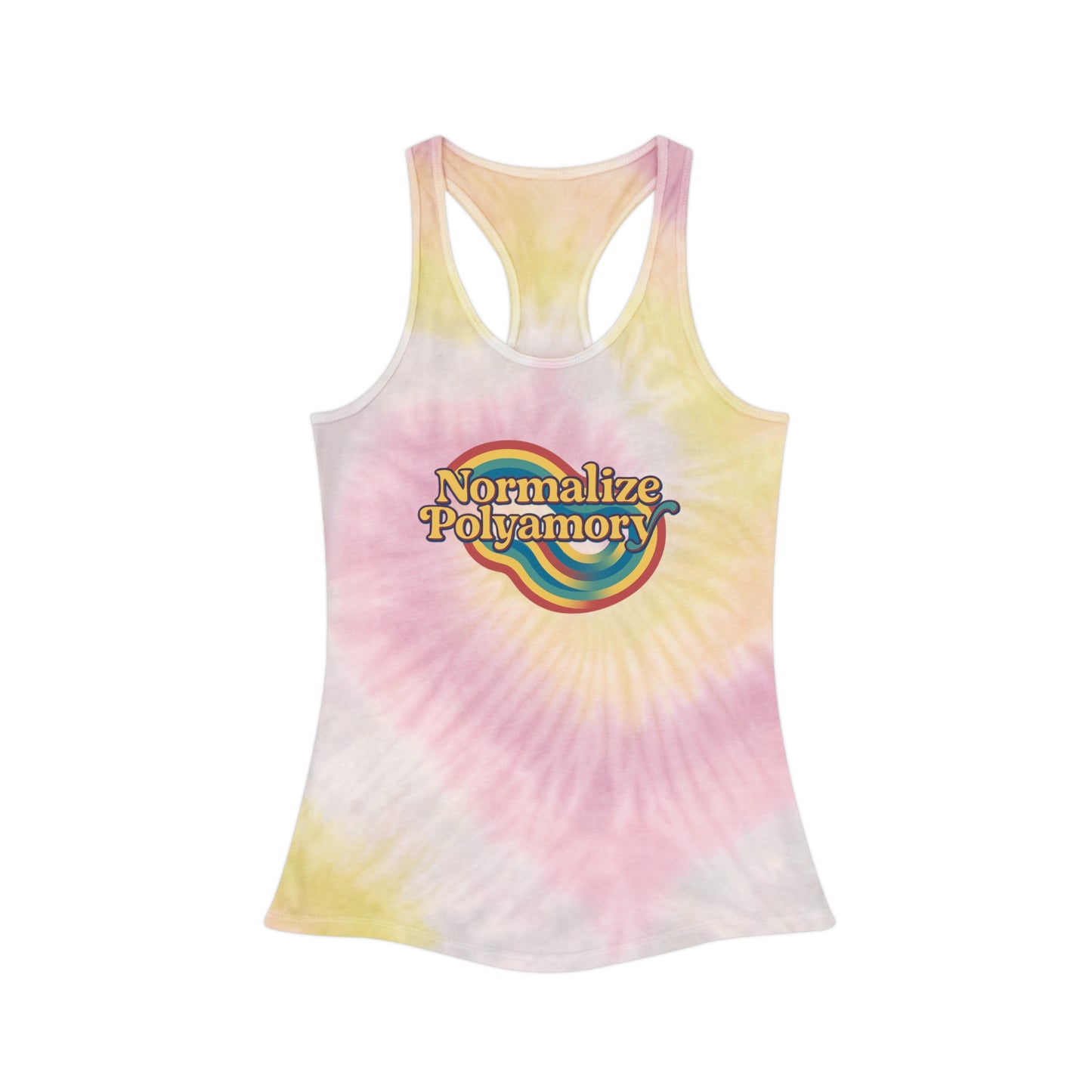 Normalize Polyamory Retro Tie Dye Racerback Tank Top, ethical nonmonogamy, Sisterwives, Polyamory Tank Top