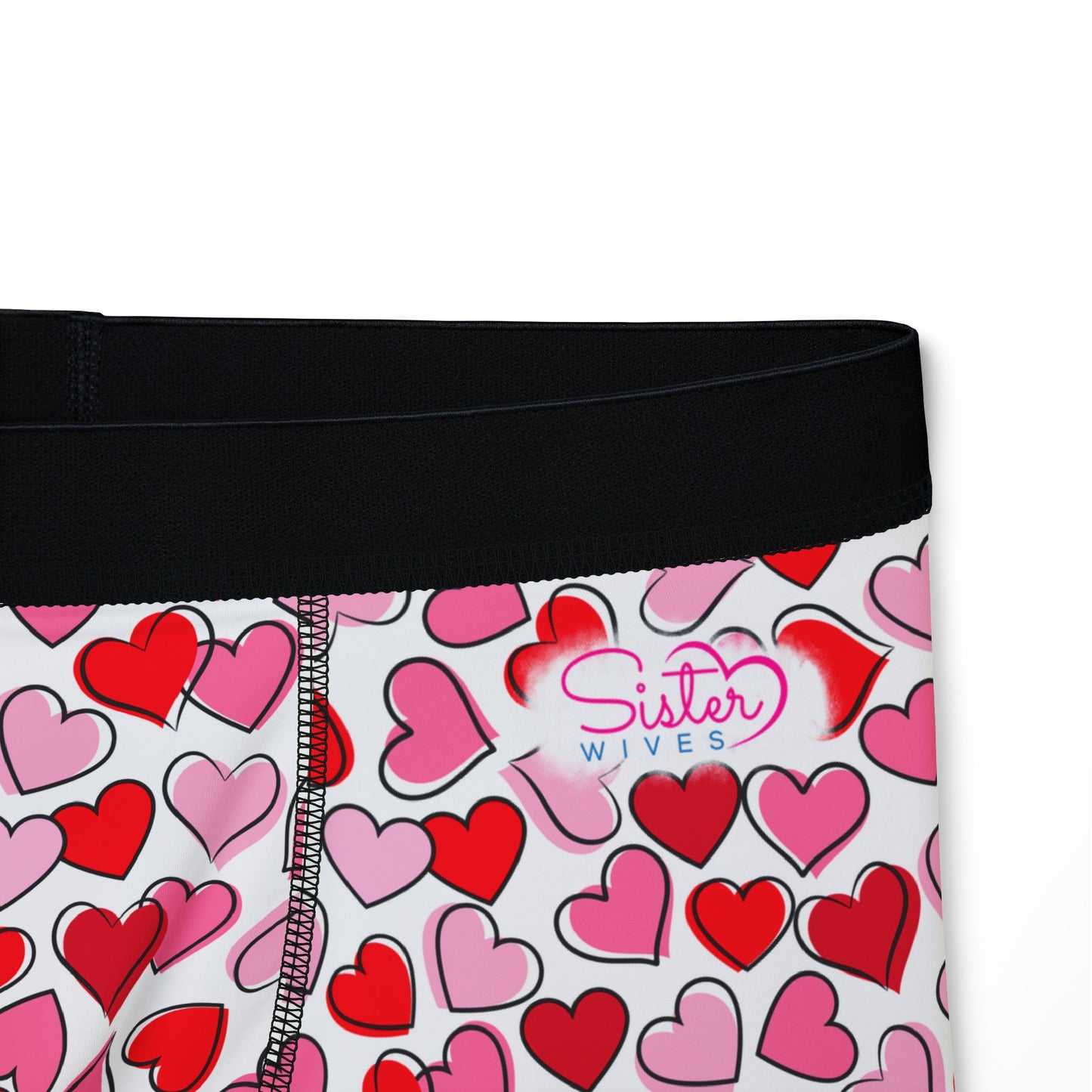 White Men’s Heart Print Boxer Briefs – Polyamory & Swinger Friendly Underwear, ENM Pride Boxers, Matching Couples & Pairs Available