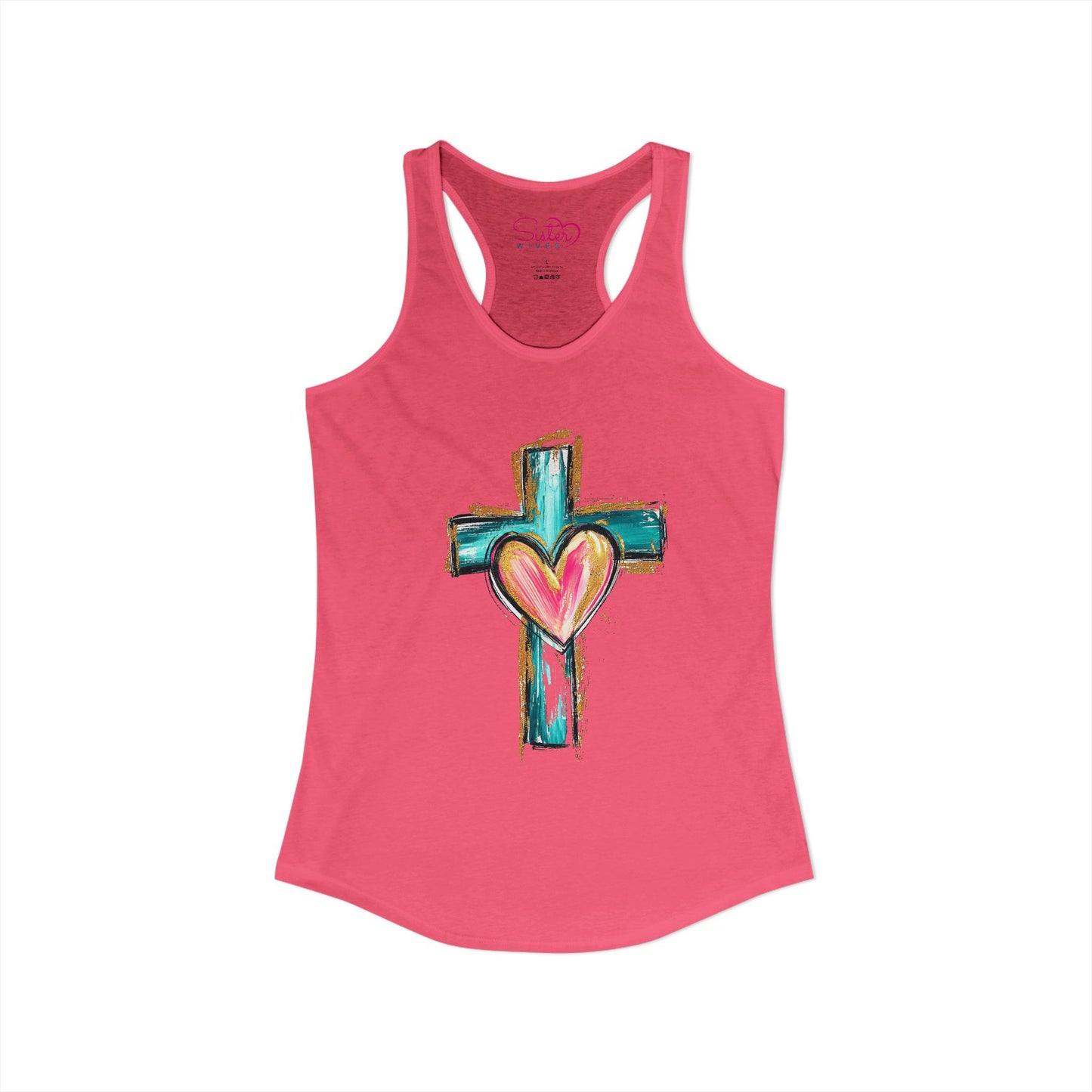 Cross with Heart Racerback Tank | Inclusive Faith Tank Top | Chosen Family Christian Apparel | Love-Centered Spiritual Summer Shirt