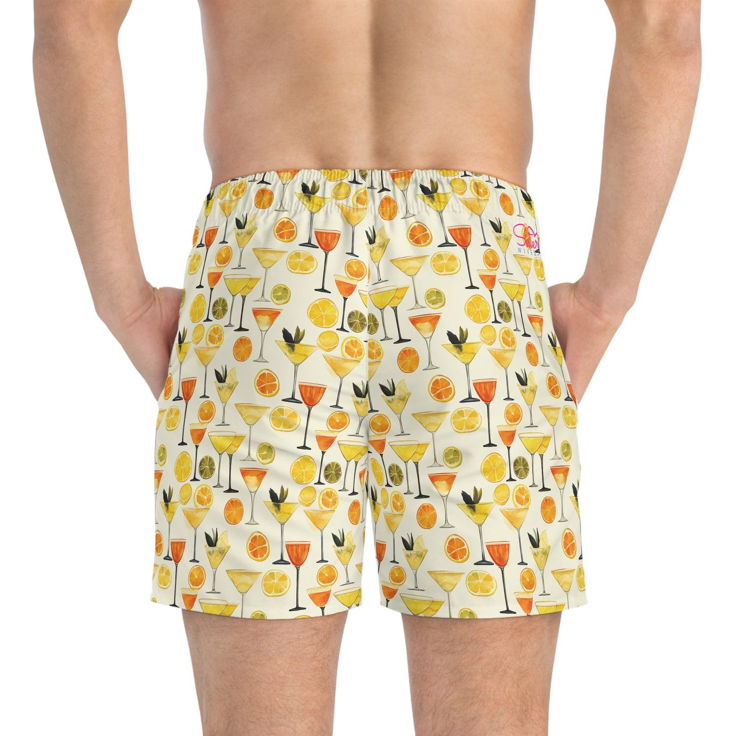 Men’s Cocktail Swim Trunks – Citrus Martini Resort Boardshorts | Polyamory ENM Lifestyle Poolwear | Fast-Dry Summer Swim Shorts