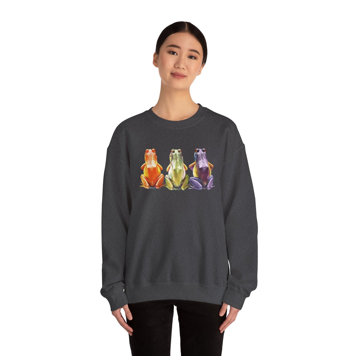 Three Frogs Crewneck Sweatshirt | Chosen Family Symbol Pullover | Polyamory & ENM Cozy Apparel | Whimsical Nature Graphic Sweatshirt