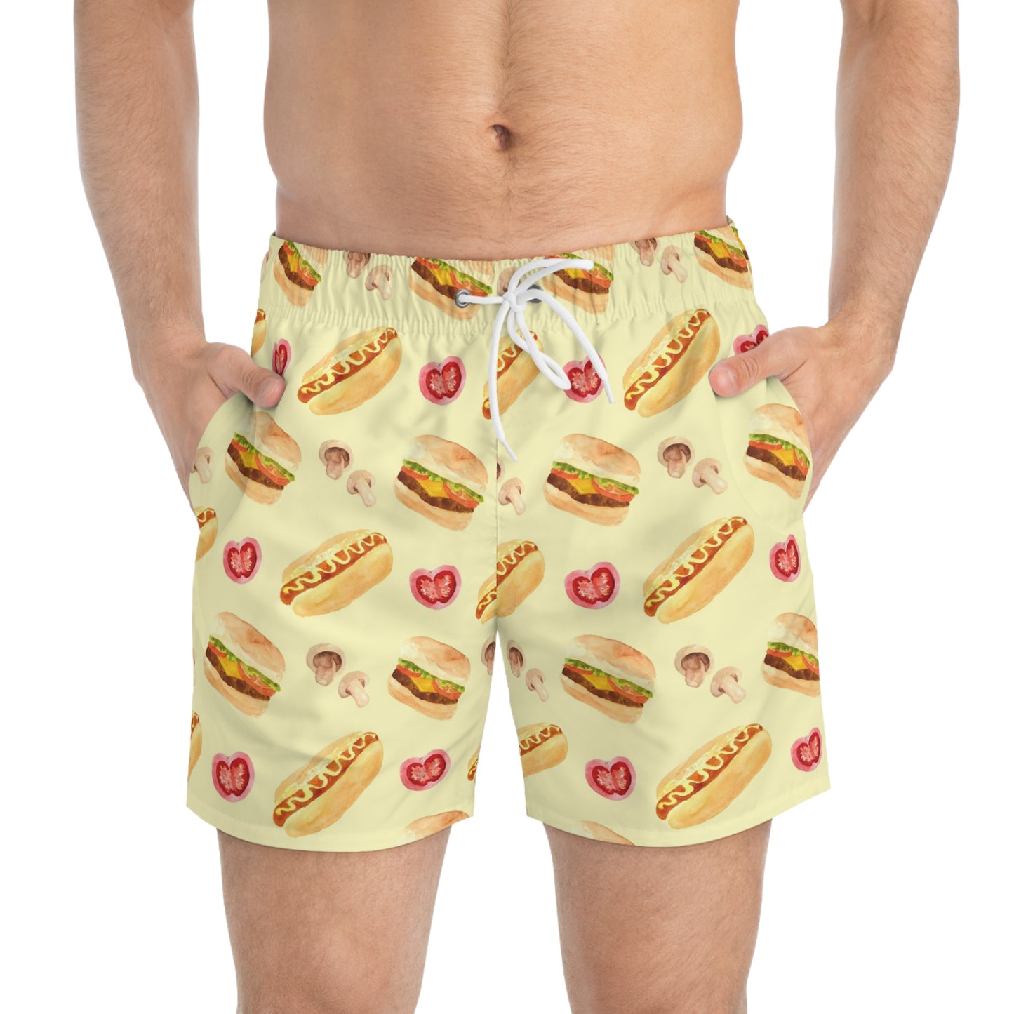 Men’s BBQ Swim Trunks – Grill & Cookout Boardshorts | Funny Food Print Swimwear | Fast-Dry Summer Swim Shorts