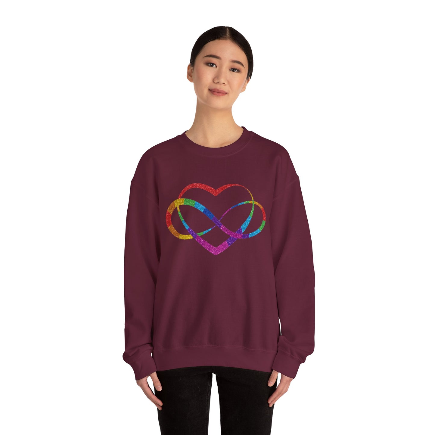 Infinity Heart Crewneck Sweatshirt | Polyamory & ENM Symbol Pullover | LGBTQ+ Inclusive Chosen Family Apparel | Cozy Pride Sweatshirt
